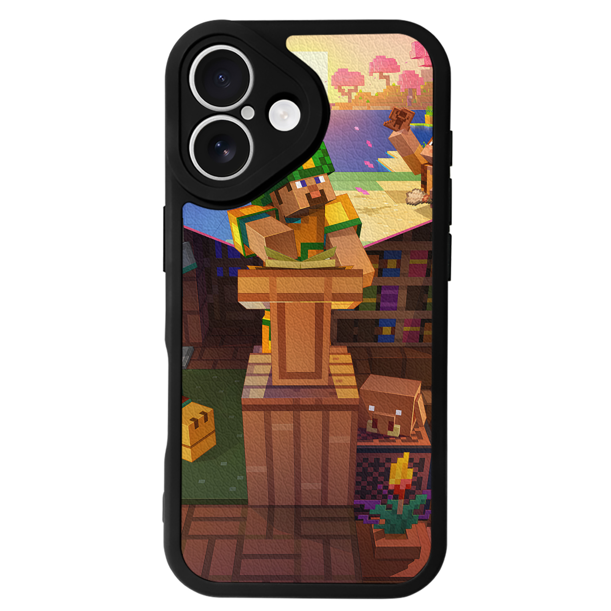 （画像用） マインクラフト ブロックの世界 Minecraft MC Block world 【iPhone 16シリーズ対応】シリコンスマホケース（レザー調） 材質：シリコン